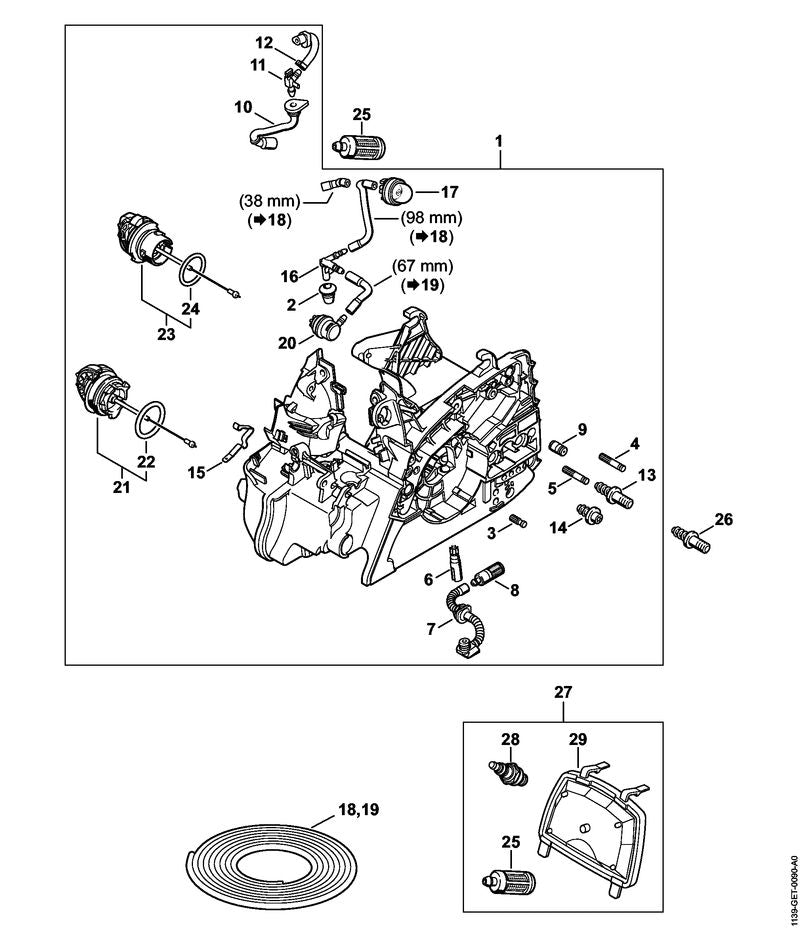 STIHL 1139-647-4000 Olieslang positie 7 technische tekening