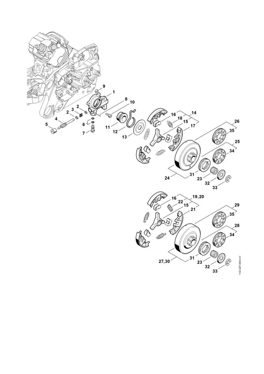 STIHL 1135-007-1002 Set ringkettingtandwiel 3/8" 7t positie 30 technische tekening