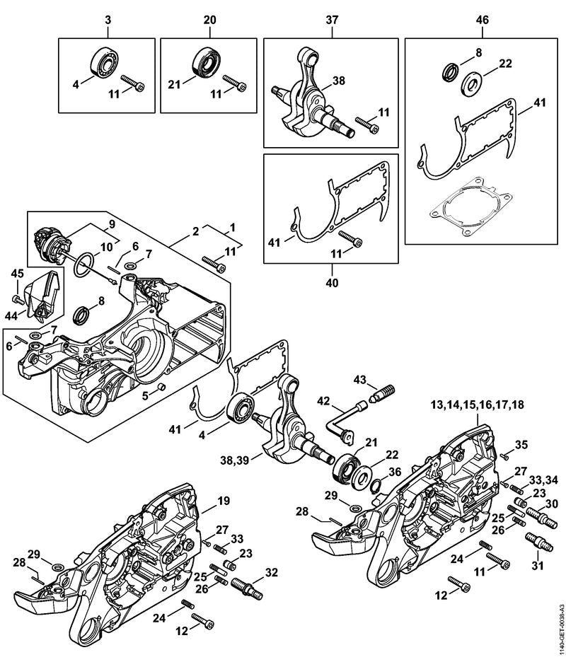 STIHL 1140-030-0400 Krukas positie 39 technische tekening