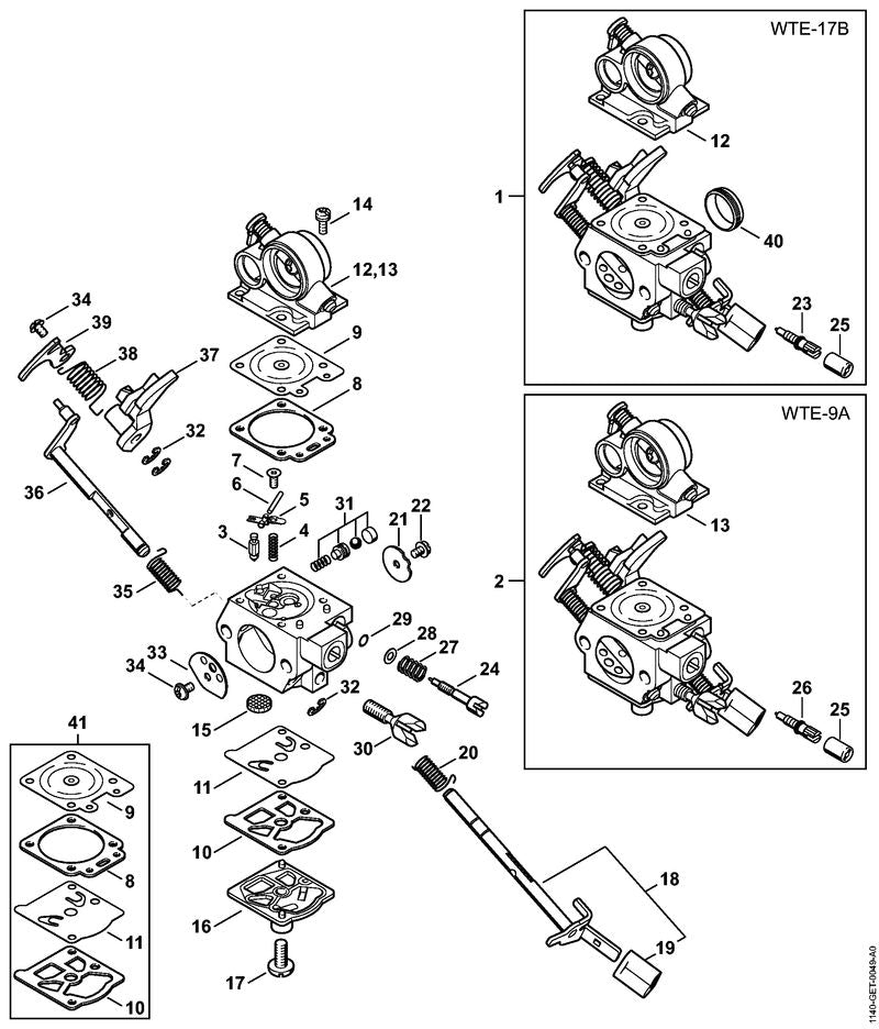 STIHL 1140-120-0605 Carburateur WTE-17B positie 1 technische tekening