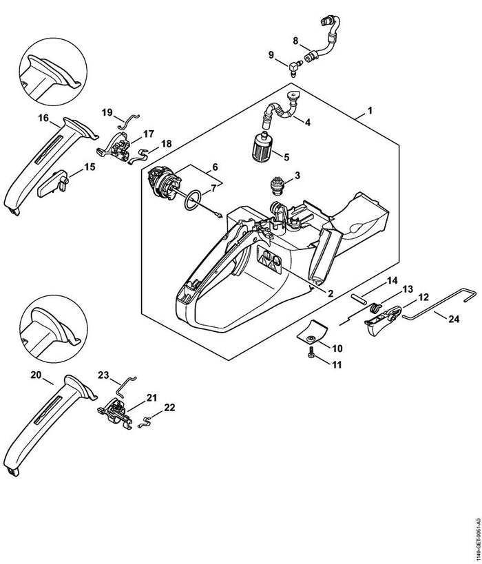 STIHL 1140-185-1901 Chokestang positie 19 technische tekening
