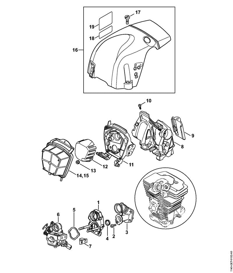 STIHL 1140-080-1601 Kap positie 16 technische tekening