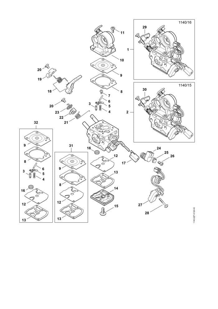 STIHL Z010001K007 Carb. membraanset RB-299 positie 32 technische tekening
