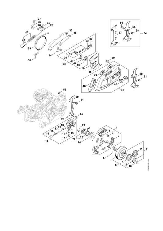 STIHL 1147-160-2000 Koppeling positie 1 technische tekening