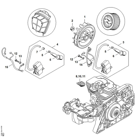 STIHL 1140-440-3009 Kabelboom positie 14 technische tekening