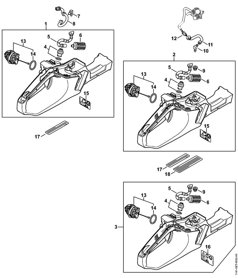 STIHL 1141-358-7702 Slang positie 11 technische tekening
