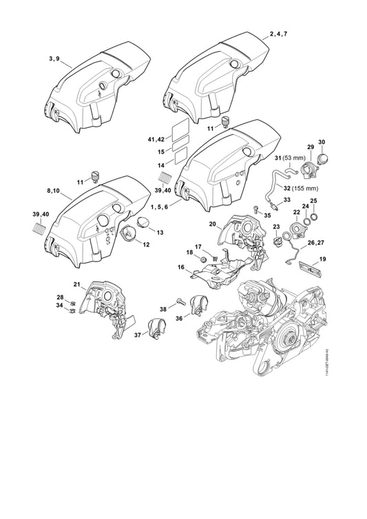 STIHL 1141-087-3030 Luchtgeleidekap positie 20 technische tekening