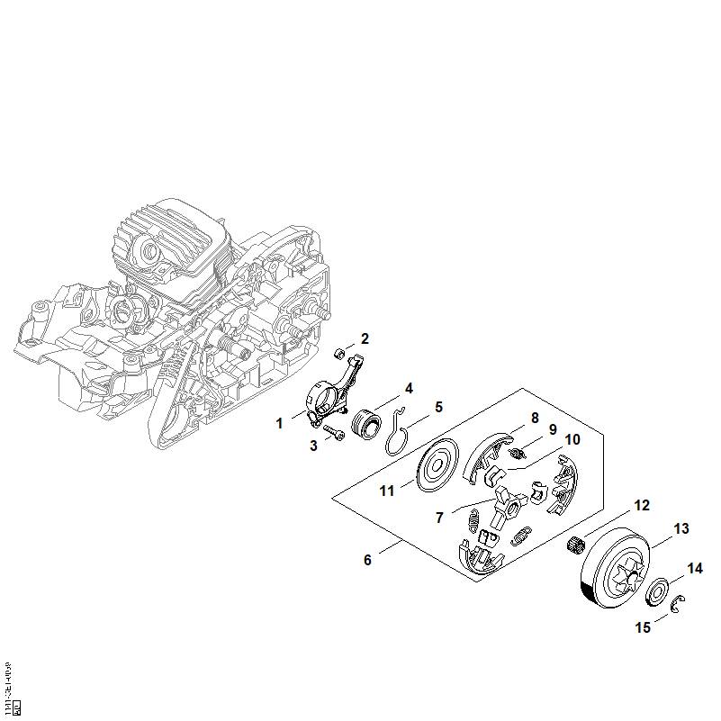 STIHL 1141-640-3203 Oliepomp positie 1 technische tekening