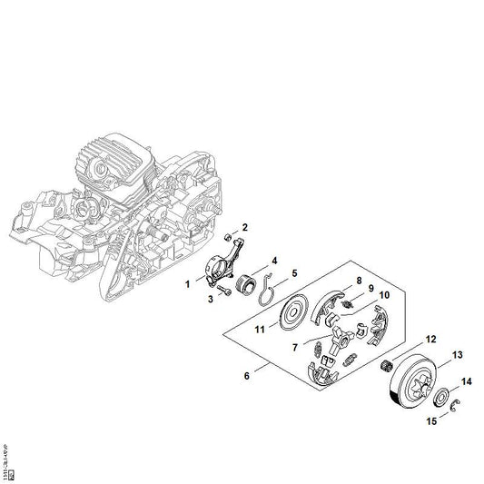 STIHL 1141-640-3203 Oliepomp positie 1 technische tekening
