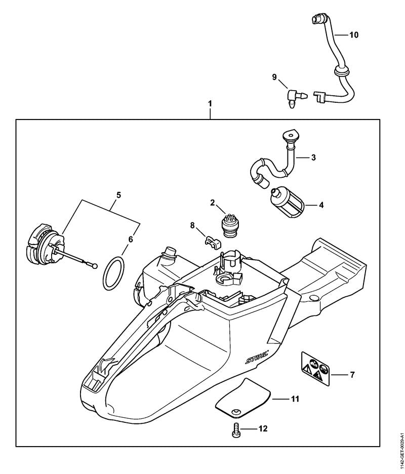 STIHL 1142-350-0825 Tankhuis positie 1 technische tekening