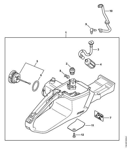 STIHL 1142-350-0825 Tankhuis positie 1 technische tekening
