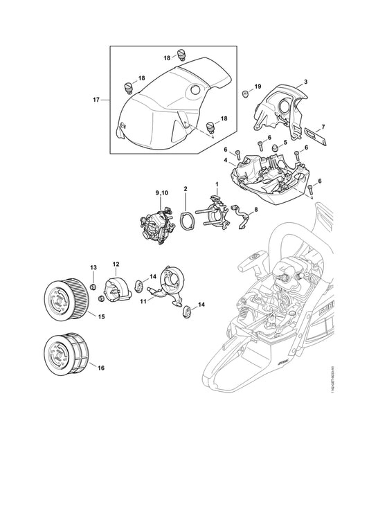 STIHL 1142-080-1601 Afdekkap positie 17 technische tekening