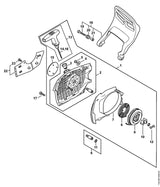 STIHL 1142-080-2102 Ventilatorhuis met startmechanisme positie 1 technische tekening