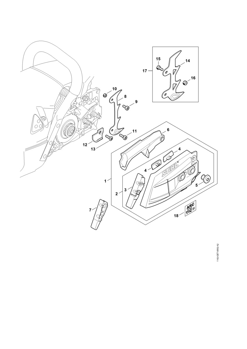 STIHL 1142-640-1706 Kettingtandwieldeksel positie 1 technische tekening