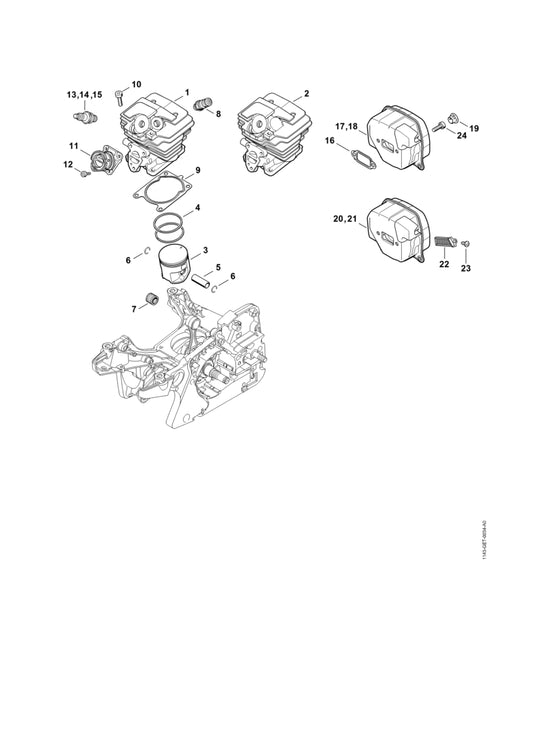 STIHL 1143-145-9000 Stop positie 19 technische tekening