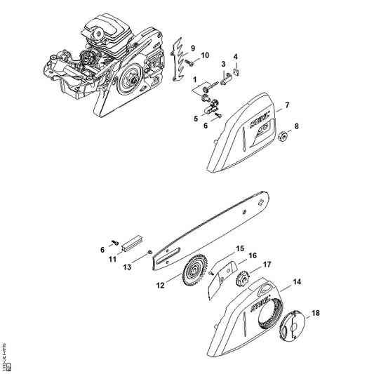 STIHL 1143-007-1005 Set kettingsnelspanner positie -1 technische tekening
