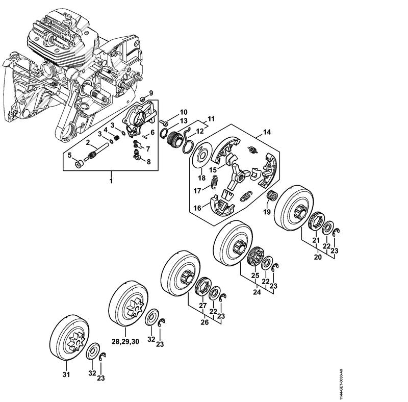 STIHL 1144-641-9400 Lagerbus positie 5 technische tekening
