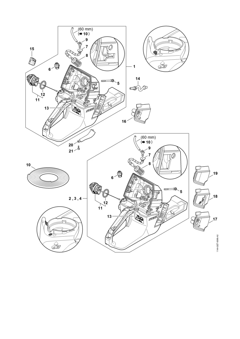 STIHL 1144-123-7514 Doorvoerrubber positie 19 technische tekening
