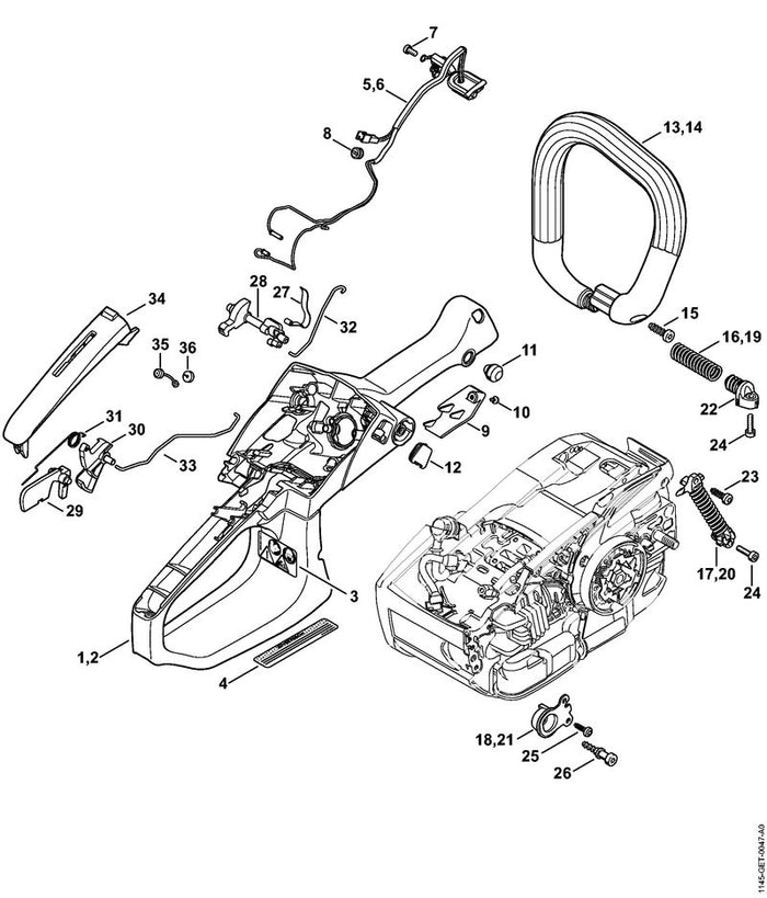 STIHL 1145-185-1905 Chokestang positie 32 technische tekening