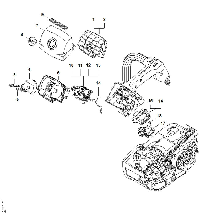 STIHL 1145-182-1504 Gasstang positie 14 technische tekening