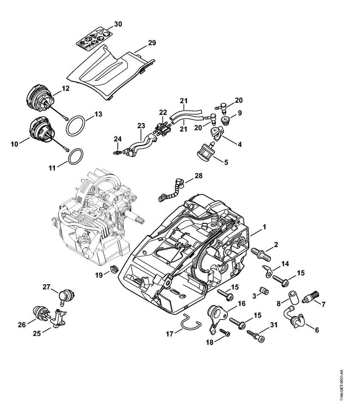 STIHL 9645-948-7734 O-ring 25x3,5 positie 13 technische tekening