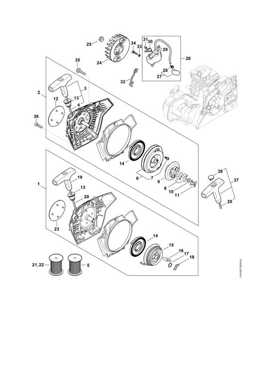 STIHL 0000-998-0621 Knieveer positie 28 technische tekening