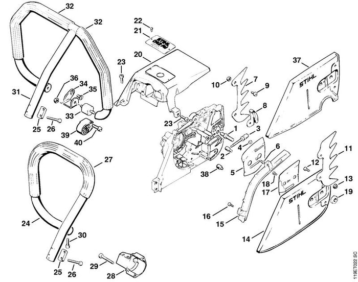 STIHL 1117-791-1900 Handgreephouder positie 28 technische tekening