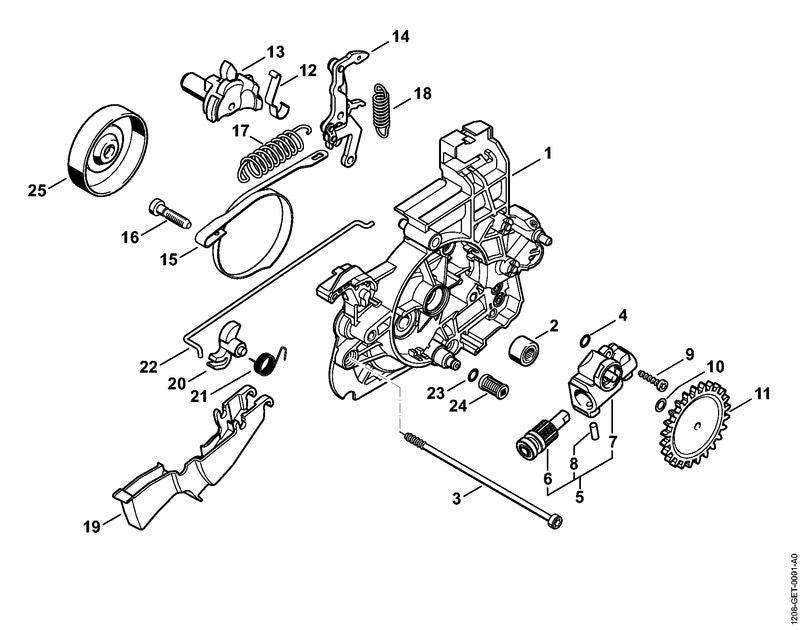 STIHL 1208-640-0506 Aandrijfhuis positie 1 technische tekening
