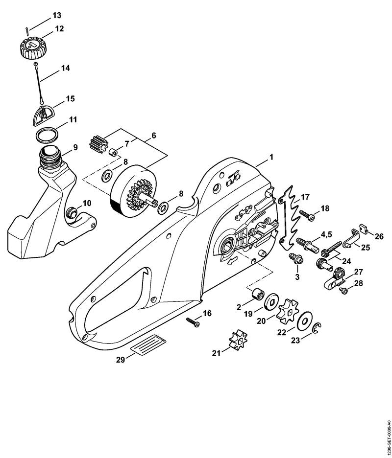 STIHL 1208-640-7551 Tandwiel positie 6 technische tekening