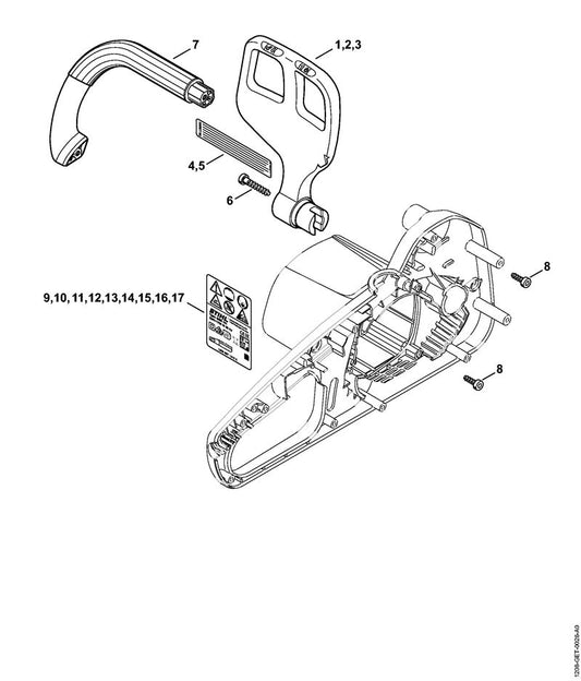 STIHL 1208-792-4900 Handbeschermer positie 1 technische tekening