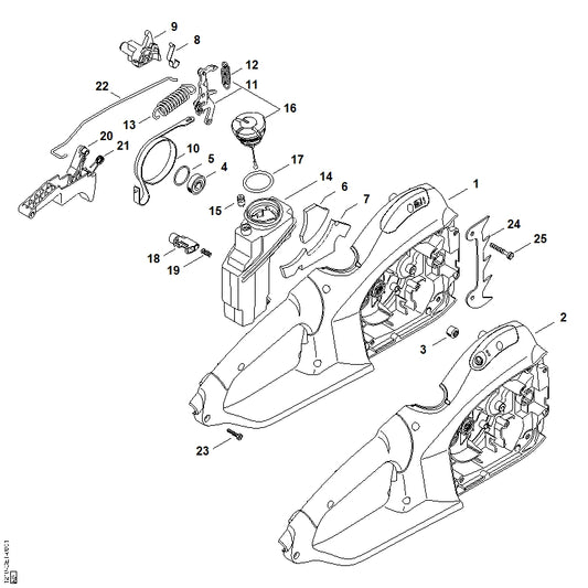 STIHL 1210-790-1002 Handgreephuis positie 1 technische tekening