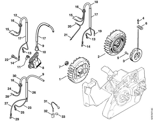STIHL 1121-400-1201 Vliegwiel positie 1 technische tekening