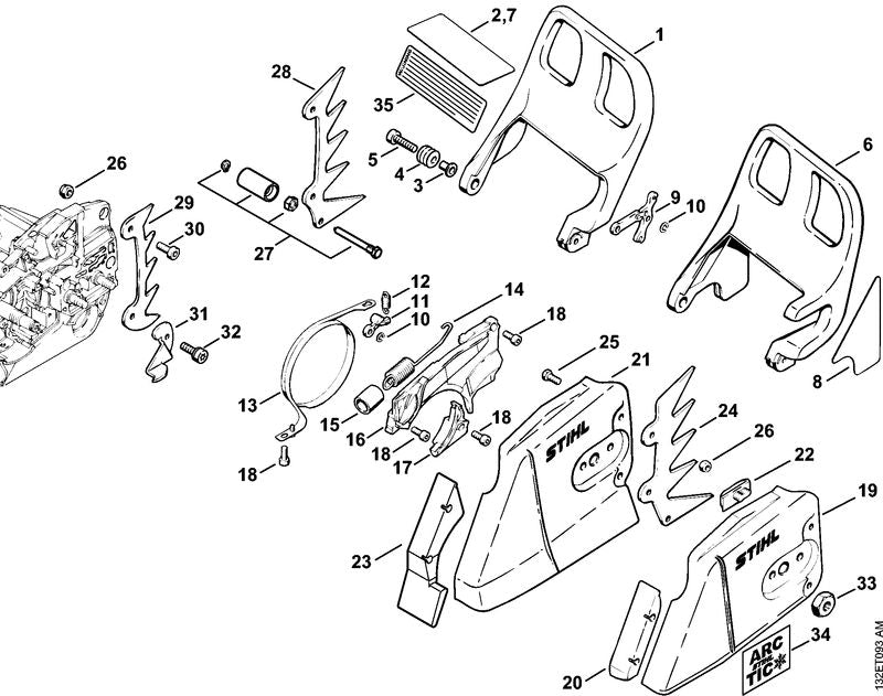 STIHL 1128-790-9150 Handbeschermer positie 1 technische tekening