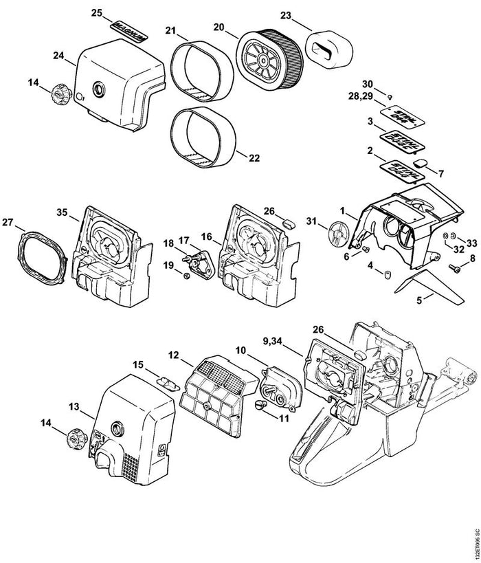 STIHL 1128-967-1507 Typeplaatje 044 positie 2 technische tekening
