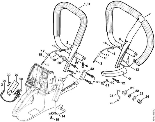 STIHL 1122-790-1752 Handgreep positie -1 technische tekening