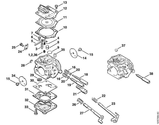 STIHL 1122-120-7200 Chokeklep met hefboom positie 27 technische tekening