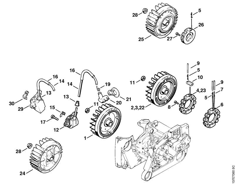 STIHL 1122-400-1217 Vliegwiel positie 1 technische tekening