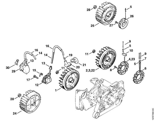 STIHL 1122-400-1217 Vliegwiel positie 1 technische tekening