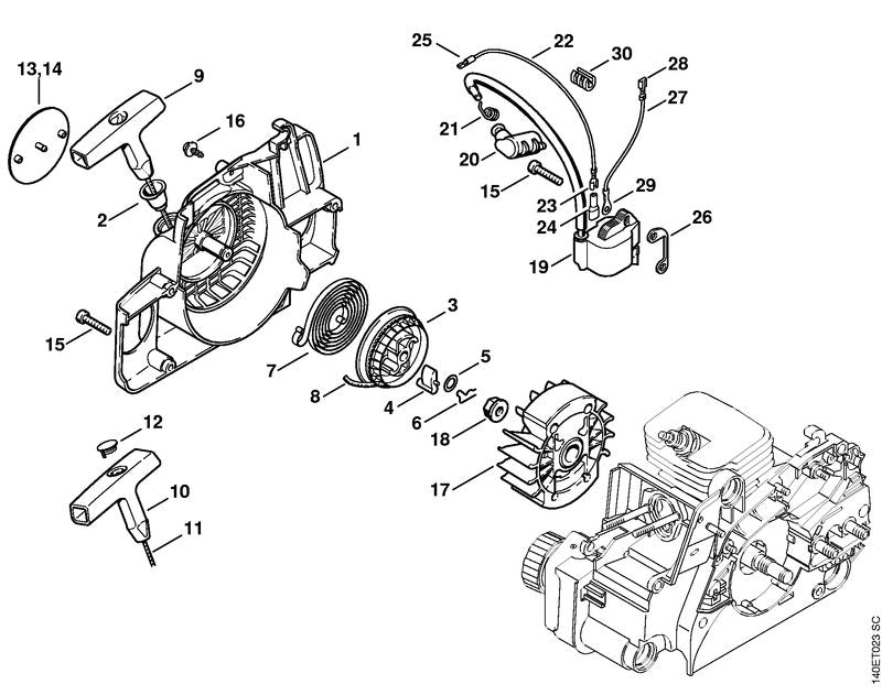 STIHL 1128-405-1000 Bougiekabelsteker positie 20 technische tekening