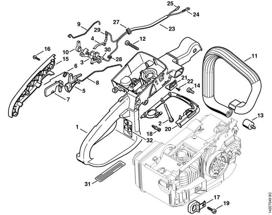 STIHL 1129-185-1902 Chokestang positie 9 technische tekening