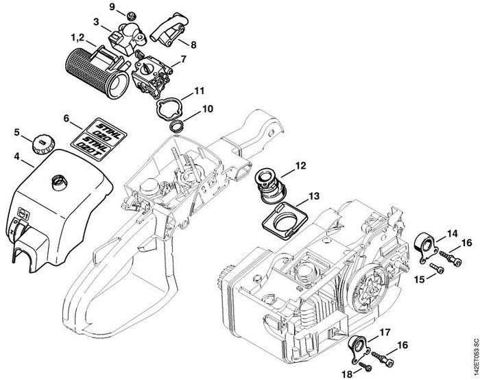 STIHL 1129-141-3300 Stopplaat positie 13 technische tekening