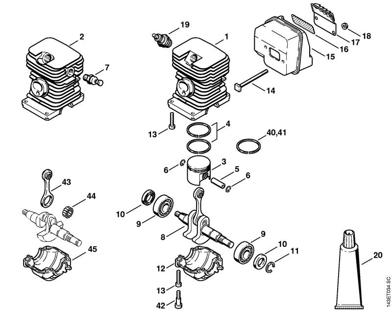 STIHL 1130-034-3001 Zuigerveer Ø 37x1,5 mm positie 40 technische tekening