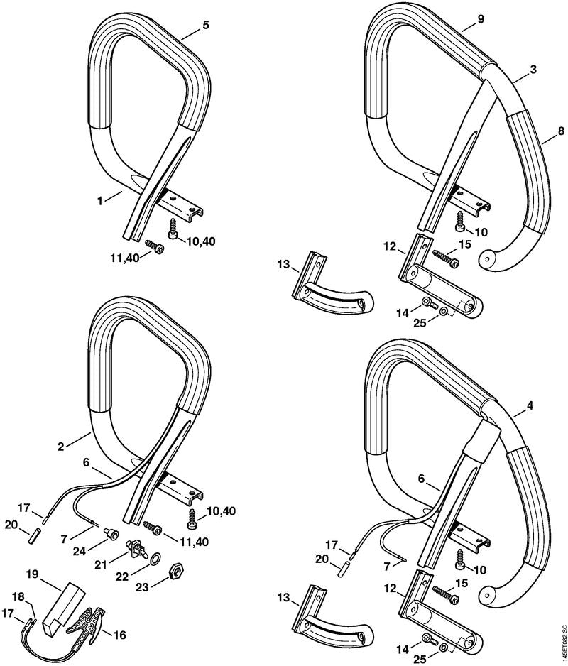 STIHL 1128-790-3619 Beugelhandgreep positie 4 technische tekening