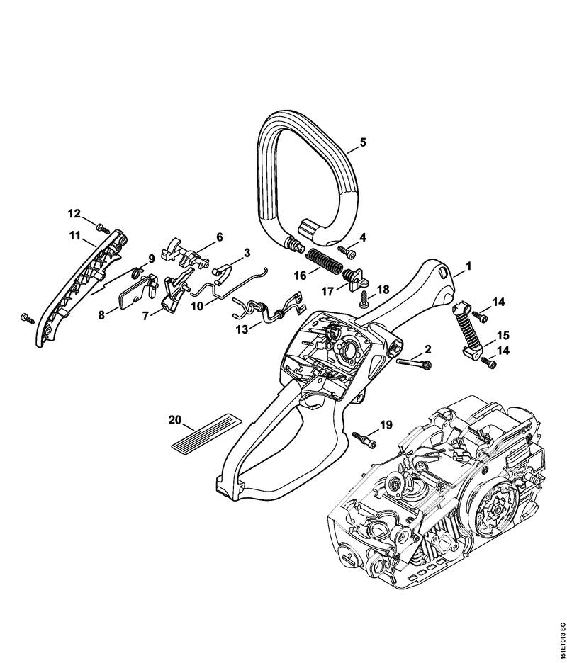 STIHL 1137-790-1002 Handgreephuis positie 1 technische tekening