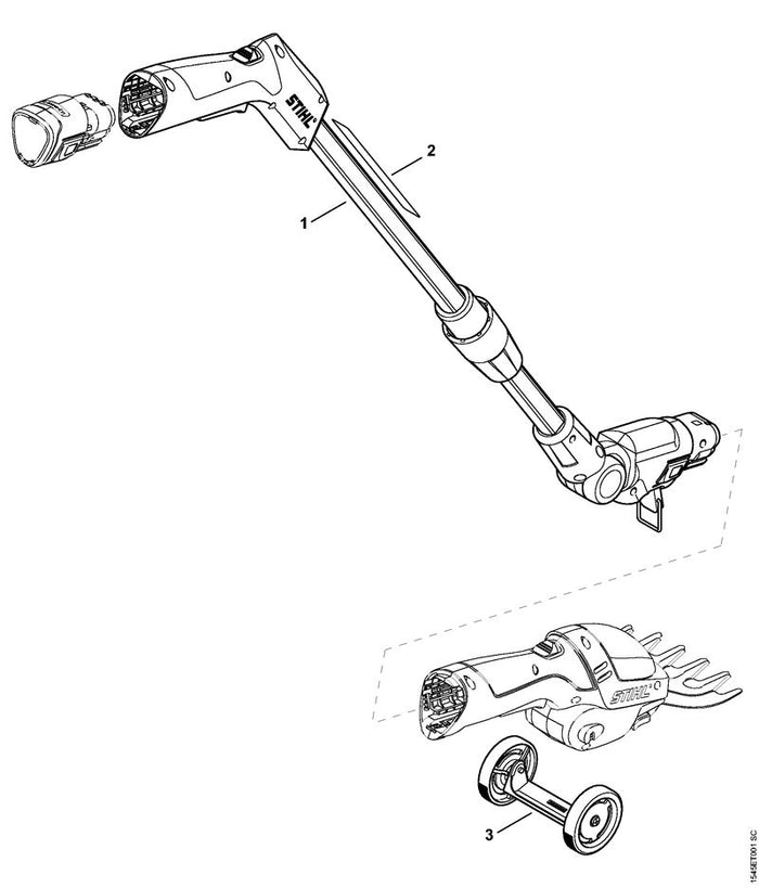 STIHL 4515-710-7100 Telescoopsteel positie 1 technische tekening