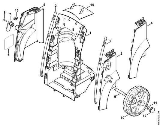 STIHL 4768-790-5100 Afdekkap, links positie 3 technische tekening