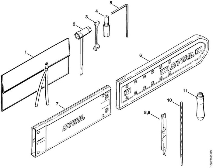 STIHL 1106-890-1400 Gereedschapsset positie -1 technische tekening