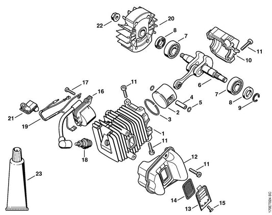STIHL 1132-141-9000 Rooster positie 14 technische tekening