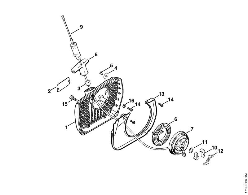 STIHL 1124-190-0605 Starterveer positie 6 technische tekening
