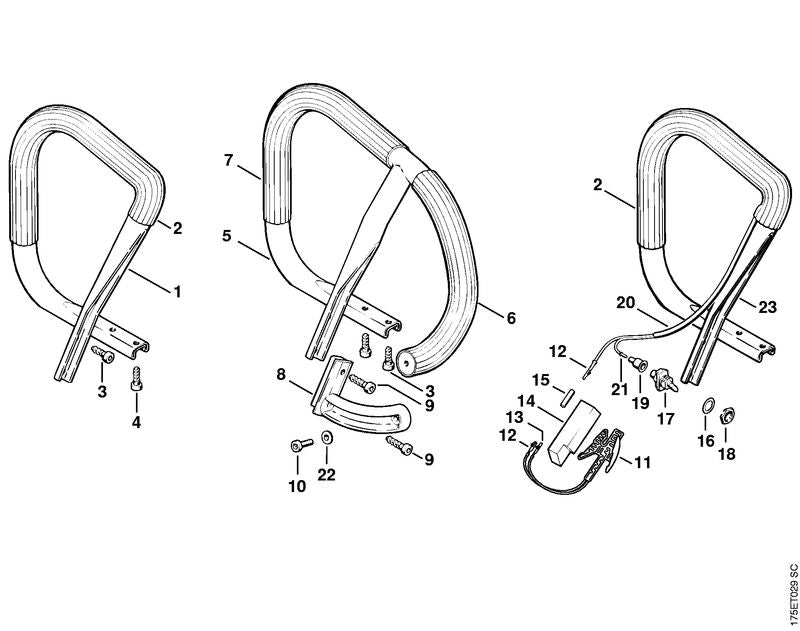 STIHL 1128-790-1750 Handgreep m slang positie 1 technische tekening